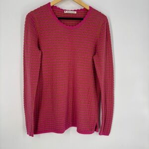 Mansted Denmark Pink Mustard Striped Eco Cotton Bubble Knit Sweater Womens M